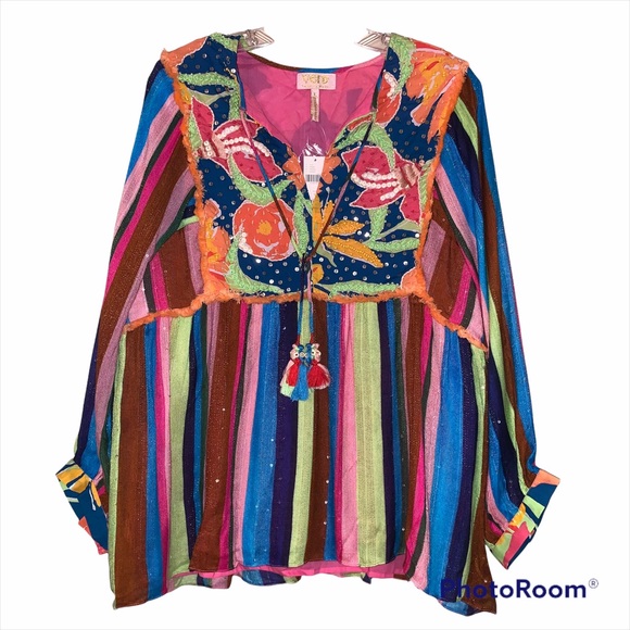 Anthropologie Large Floral Beaded Babydoll Blouse - Picture 3 of 12